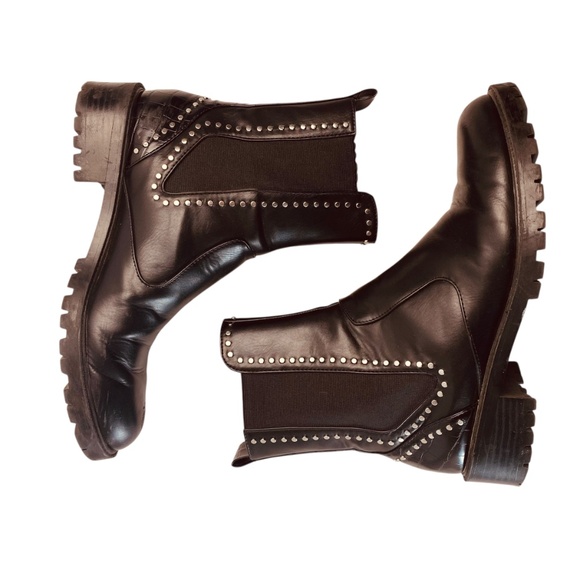 ZARA Studded Combat Moto Ankle Boots Black Slip On Faux Leather  EU39/US 8-8.5 - Picture 4 of 9